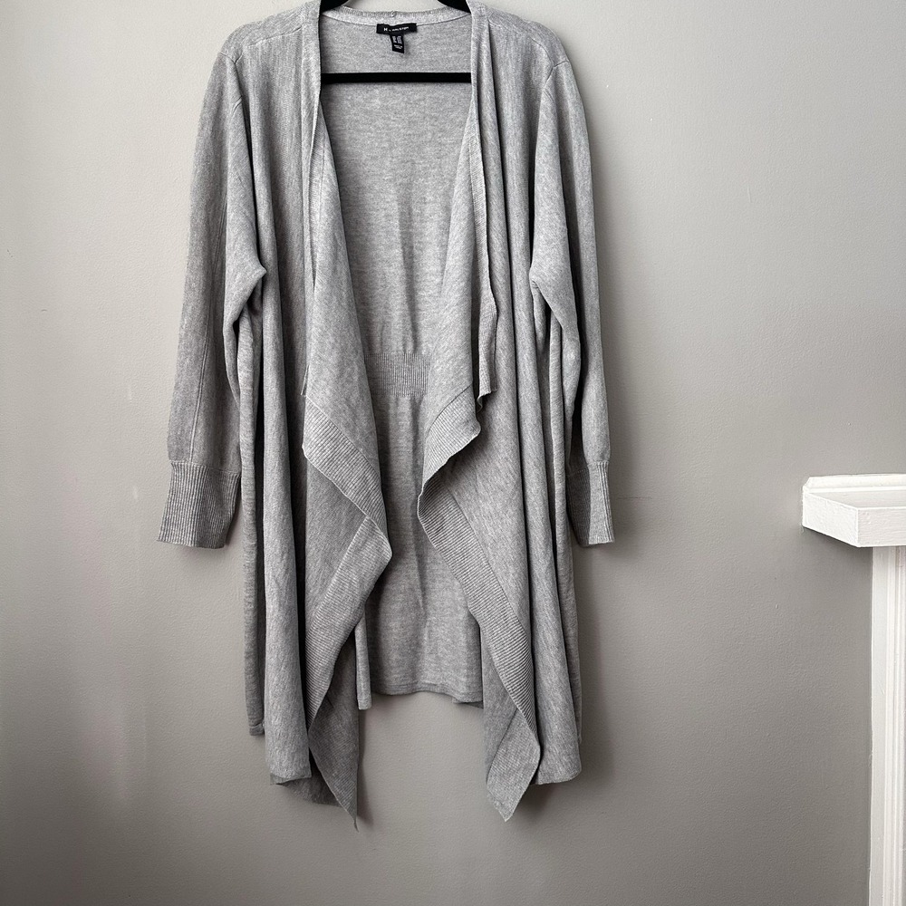 H By Halston Sweater Womens 2X Gray Long Open Front Cardigan Drape Hem Knit Cozy - Picture 8 of 8